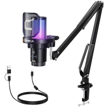 Imagem de comica Ejoy Uni(A) Microfone USB para Jogos com Cancelamento de Ruído, Monitoramento, Silenciamento, Microfone de Streaming para Computador, PC, PS5, PS4, Telefone, Podcast, YouTube (Braço de Lança)