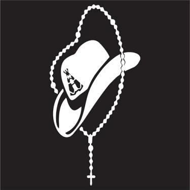 Imagem de Adesivo chapéu com o terço Cowboy Sertanejo Rodeio Amuleto no Chapéu para carros caminhonetes caminhão parede e mais (BRANCO, 17,5x35cm)