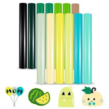Imagem de HTVRONT Vinil De Transferência Calor Verde - Pacote Com 13 Folhas Htv, 12 Cores Sortidas, Para Passar A Ferro Cricut E Cameo, Design Erva Daninha Fácil Cortar, Sg-Htv-1645-Us
