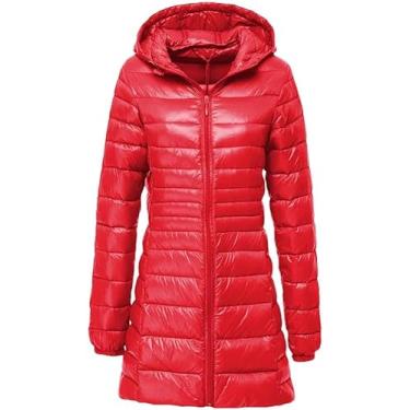 Imagem de Jaqueta De Penas Para Mulheres Inverno Quente Longa Jaqueta De Pato Branco Claro Com Capuz Portátil Para Mulheres, Red, XL