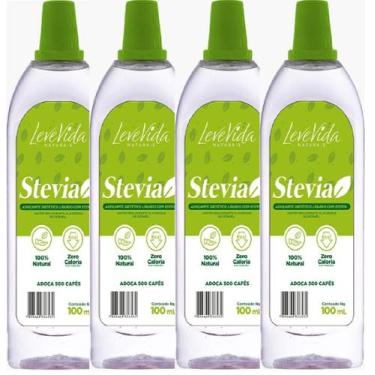 Imagem de Kit 4 Adoçante Stevia Estevia 100 Natural 100ml Não Amarga - Absolut