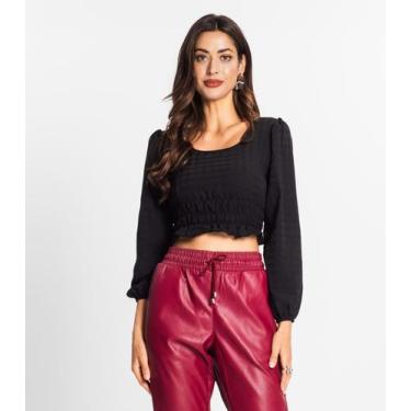 Imagem de Blusa Manga Longa Feminina Xadrez Endless Preto, GG, Preto