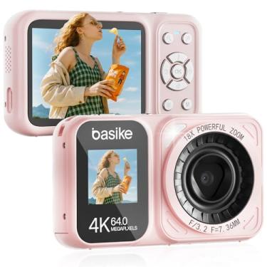 Imagem de Câmera Fotográfica Digital 4K UHD 64MP, Zoom 18X, Tela Dupla, Auto Foco e Flash Integrado, para Crianças, Adolescentes e Iniciantes, Compacta, Portátil e Criativa – Rosa