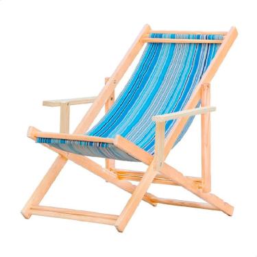 Imagem de Espreguiçadeira Dobrável para Piscina ou Varanda - Madeira Maciça, Com Braço, Natural