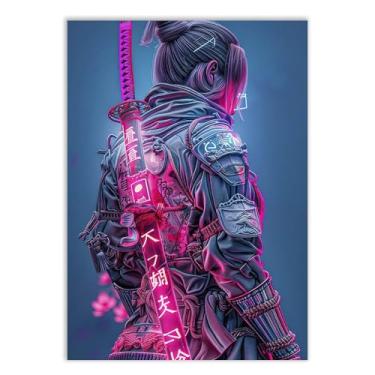 Imagem de Placa Decorativa Samurai Moderno Cyberpunk Espada Neon Poster Quarto Sala
