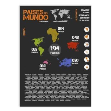 Imagem de Placa Decorativa Países Do Mundo Mapa Estatísticas Poster Quarto Sala