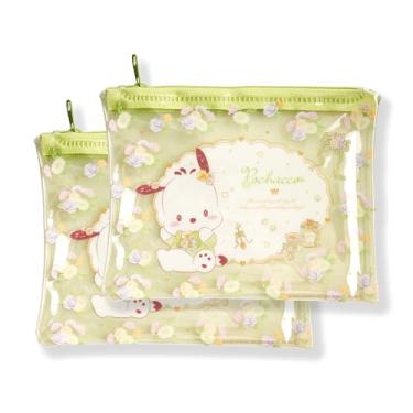 Imagem de MENBLY Mini bolsa plana transparente San-rio Japonesa, pacote com 2 - bolsa de maquiagem/cosméticos com estampa floral - compacta e durável - ideal para moedas, cartões, cosméticos, artigos de