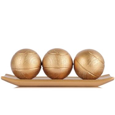 Imagem de XMGZQ Conjunto de pequenas bandejas decorativas e esferas, bolas decorativas douradas com tigelas de centro para mesa de centro, sala de estar, suporte de TV, decoração de peças centrais para mesa