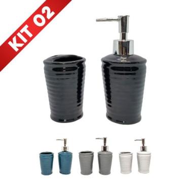 Imagem de Kit Sabonete Liquido Pia P/ Banheiro 2 Peças Saboneteira Frasco - MOKF