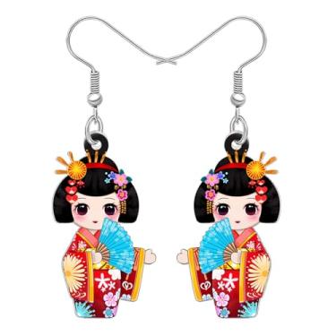 Imagem de BAMAY Brincos de boneca Kimono Kokeshi de anime japonês de acrílico, pendurados, lindos acessórios kawaii, presentes japoneses para amantes do Japão, bijuterias para mulheres, Medium, Acrílico Aço