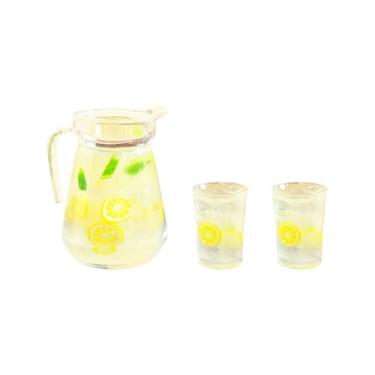Imagem de 3 Pcs Miniature Dollhouse Lemonade Pitcher Jug Mini Lemonade Cups Doll House Beverage Glasses Cute Resin Fruit Tea Tiny Fairy Garden Accessories for Diorama