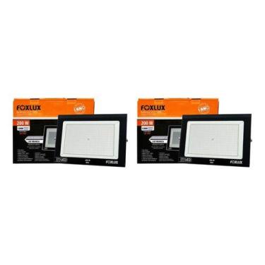 Imagem de Kit 2 Refletor Led 200w Bivolt Luz Branca Ip65 Foxlux