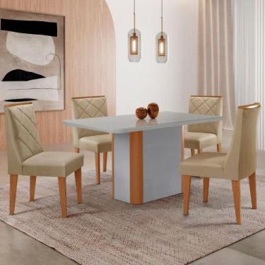 Imagem de Mesa De Jantar Isadora 120cm Tampo Mdf Vidro Com 4 Cadeiras Turim 07 N