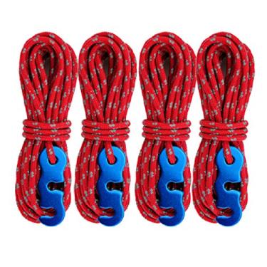 Imagem de Azarxis Pacote com 4 cordas reflexivas de 3 mm, tenda tipo corda leve de alta resistência de 3 metros por peça com 4 ajustadores de cabo de alumínio para amarrar alças, barraca de acampamento, embalagem externa, Vermelho