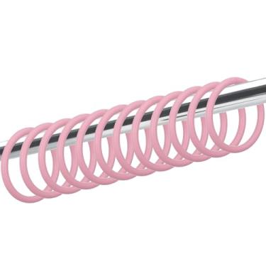 Imagem de Mabor Pacote com 12 ganchos de cortina de chuveiro rosa, anéis de pressão de plástico para banheiro, ganchos redondos decorativos – fácil instalação, fechamento antiderrapante, serve para hastes