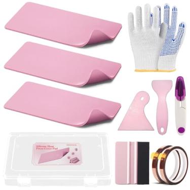 Imagem de DNSGOOR Tapete de prensa térmica de silicone de 10 cm x 20 cm com raspadores de fita resistente ao calor, 0,30 cm de espessura, lavável, dupla face, prensa térmica, para projetos de sublimação e