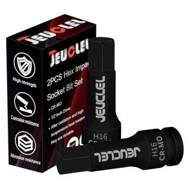 Imagem de JEUCLEL 2 peças de soquete sextavado de 16 mm, soquete Allen de acionamento de impacto H16 de 1/2 polegada, adaptador de chave de fenda hexagonal com alongamento de aço Cr-Mo para chaves catracas