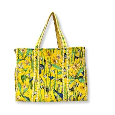 Imagem de Bolsa de ombro com estampa de selva 100% algodão, bolsa feminina reversível, bolsa de compras e sacolas de mercearia, bolsa de viagem elegante, presente para ela, Estampa de selva amarela