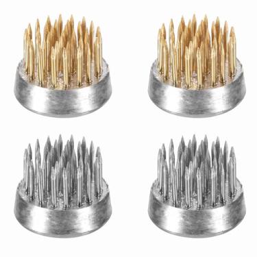 Imagem de PATIKIL 4 peças de sapos florais Kenzan, suporte de arranjo de flores redondo de aço de latão de 2 cm, ferramenta fixa de pino arranjador para vaso de mesa, casamento, decoração de casa, latão/prata