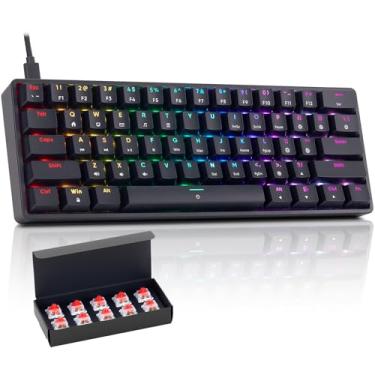 Imagem de CHONCHOW Teclado mecânico 61 teclas RGB programável com fio BS-8102 ultracompacto compatível com Windows 7/8/10 iMac Xbox one X Ps4 (interruptor preto, vermelho)