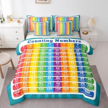 Imagem de Feelyou Conjunto de edredom educativo infantil com lençol solteiro, contagem de números, cama em um saco, 7 peças, para decoração de quarto de meninos e meninas, pré-escolar e adolescentes, 7 peças