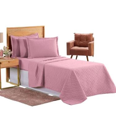 Imagem de Colcha Coxa Cocha Cobre Leito Jogo Roupa Cama Solteiro 2 Pçs Matelado Basico Simples Macio Luxo Rosa