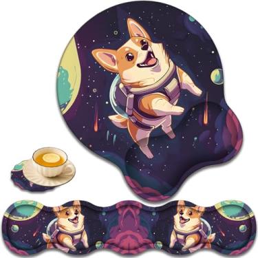 Imagem de Descanso de pulso para teclado e mouse pad suporte de pulso com conjunto de porta-copos em forma de renda, espuma viscoelástica de gel ergonômico e base antiderrapante, digitação fácil e alívio da dor