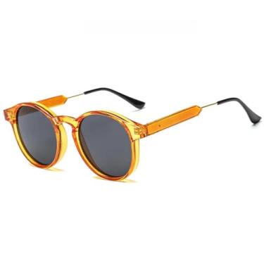 Imagem de JRLLFD Óculos de sol retrô redondo feminino, luxuoso, masculino, para dirigir e pescar, clássico, UV400 (amarelo e cinza)
