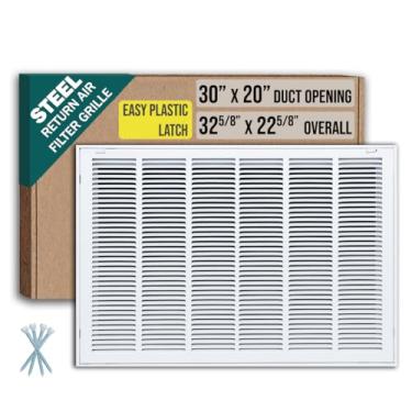 Imagem de Serve para abertura de duto de 30 x 20 | Grade de filtro de ar de retorno de aço da Handua [porta removível] para filtros de 2,5 cm | Grelha de cobertura de ventilação | Branco | Travas de plástico