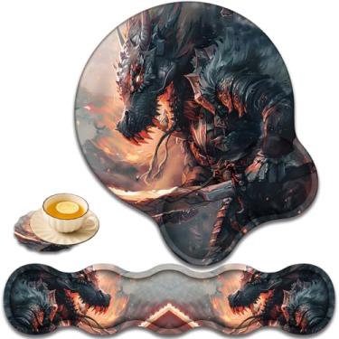 Imagem de Descanso de pulso para teclado e mouse pad suporte de pulso com conjunto de porta-copos em forma de renda, espuma viscoelástica de gel ergonômico e base antiderrapante, digitação fácil e alívio da dor