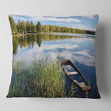 Imagem de Designart Linda manta de fotografia de paisagem de setembro sueco para sala de estar, sofá, enchimento de almofada + capa de almofada impressa em ambos os lados 40,64 x 40,64 cm