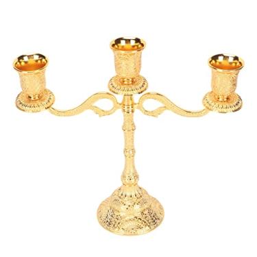 Imagem de 3 Armas Candelabra estilo vintage elegante castelista de castiçal brilhante Floral esculpido em casa Decor de decoração Liga de liga Round Base