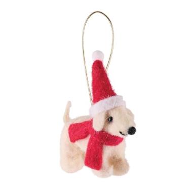 Imagem de The Bridge Collection Enfeite de feltro para cachorro usando chapéu de Papai Noel e cachecol – Cachorro festivo de 11,4 cm com enfeite de Natal – Decoração de Natal com animais – Roupas para filhotes