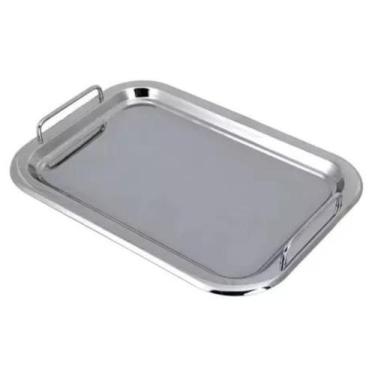 Imagem de Bandeja Inox Retangular Alça Premium Hotel Casa Escritório M - Unyhome