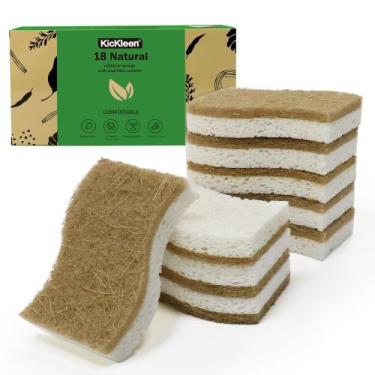Imagem de Esponja de cozinha KICKLEEN biodegradável natural, pacote com 18