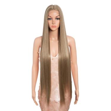 Imagem de Style Icon Perucas retas superlongas de 96,5 cm, 15,2 cm de profundidade, parte do meio, perucas de renda frontal loira sintética (96,5 cm, FN 14E/613X)