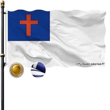 Imagem de Volta Bandeira cristã dupla face 1,2 x 1,8 m, resistente ao ar livre, 3 camadas, durável, nylon, bandeira de Jesus com cabeçalho de lona/ilhós de latão para uso decorativo interno e externo.