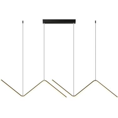 Imagem de Luz Pendente Led Ondulada, Luz Nórdica Moderna Da Ilha Ajustável Linear Pendurada Lâmpada Luminária De Teto Para Mesa De Jantar, Black+natural White, 90cm 26W