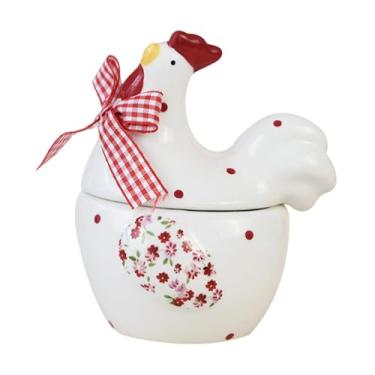 Imagem de Fenteer açucareiro Saleiro Recipiente Cerâmica Vermelho Floral em Forma de Frango Pote de Especiarias Saleiro para de Cozinha Casa Assando Casa