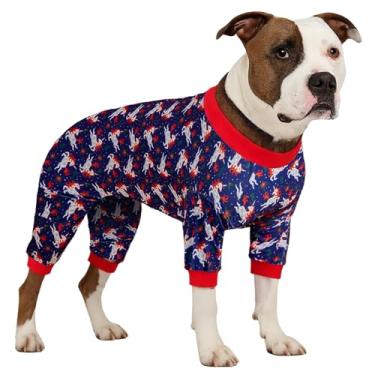 Imagem de LovinPet Pijama para cães tamanho grande para meninos – Pijama pulôver de algodão para cães, tecido elástico aconchegante, estampa de unicórnios da marinha, pijama grande para cães, traje de