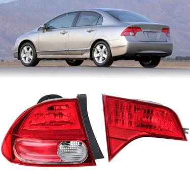 Imagem de Pinkomoto Conjunto de luzes traseiras internas externas compatível com Honda Civic 2006 2007 2008, lanterna traseira de seta de freio esquerdo, substituição da lanterna traseira do lado do motorista
