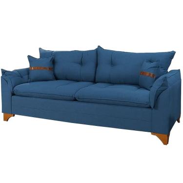 Imagem de Sofá Creta 3 Lugares Tecido Linho 200cm Boareto Cor Azul