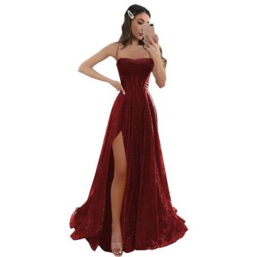 Imagem de Vestido de formatura LANGKAAO A-Line Spaghetti Straps cor de vinho tam