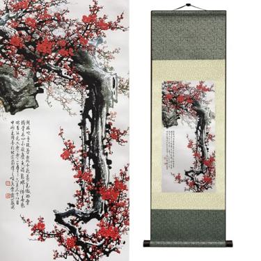 Imagem de Newscz Arte de resiliência de flor de ameixa de inverno, pintura de tinta chinesa tradicional em rolagem de seda premium, decoração zen asiática para escritório em casa, sala de estar, sala de estar