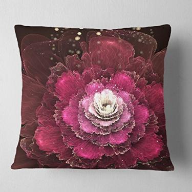 Imagem de Designart Fractal Red Rose Flower manta floral para sala de estar, sofá, almofada + capa de almofada impressa em ambos os lados 40,64 cm x 40,64 cm