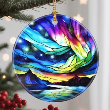 Imagem de Enfeites de Natal, enfeite de cerâmica de 7 cm, enfeites de árvore de Natal, decorações de Natal, decorações de férias, presentes de festa e ideias de presente de Natal - Aurora Boreal