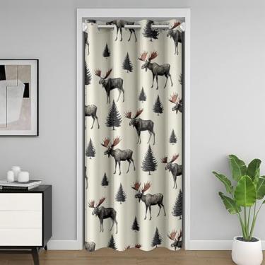 Imagem de Homewish Cortina de porta de alce selvagem privacidade, decoração de pinheiros cinza selvagem, cortina de porta para crianças, adolescentes e adultos, cabana de alojamento, animais selvagens, chifres