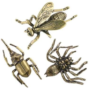 Imagem de Escultura de aranhas e besouros de abelhas, 3 peças, metal sólido, latão, estatueta de animal, mini estátua de inseto, ornamento para decoração de casa, escritório, jardim, mesa, decoração de cena
