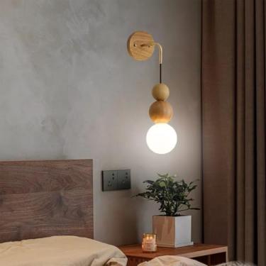 Imagem de GZZBMY Luzes de parede LED internas G9 Arandelas de parede de madeira vintage com cobertura de vidro Lâmpadas de parede modernas luminárias rústicas para quarto, sala de estar, corredor, sala de