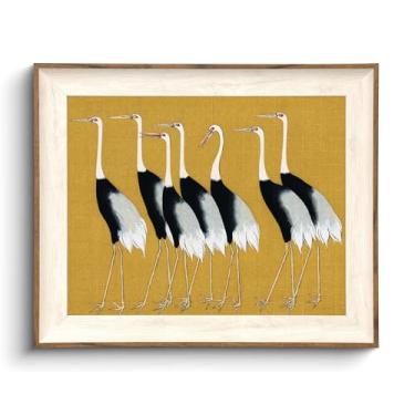 Imagem de KISSFOX Arte de parede emoldurada vintage em tela sete guindastes arte de parede amarelo zen impressões de arte de parede para sala de estar quarto banheiro cozinha 20 x 25 cm